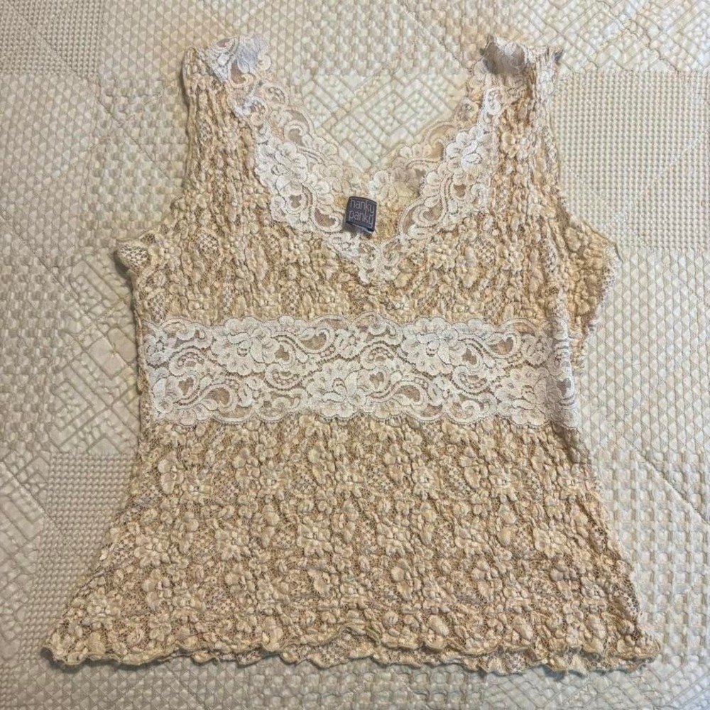 90s Hanky Panky cream lace tank top